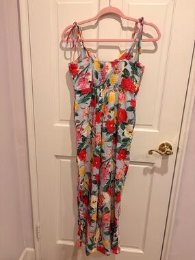 Old Navy Light Blue Floral Tie-Shoulder One-Piece